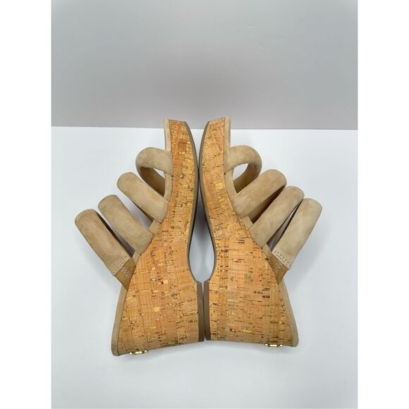 Sam Edelman Sandals Size 7 Tan Suede Leather Slip On Platform Wedges Logo - Picture 6 of 9
